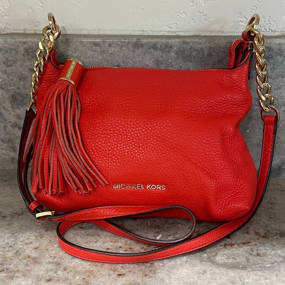 New Michael Kors Weston Small Messenger Bag Vibrant Red Shoulder Bag Gold Accent